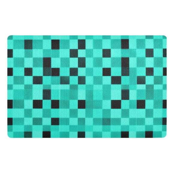 Green and Black Squares Floor Door Mat Outdoor Indoor for Home Entrance Welcome Mats 32"x20"