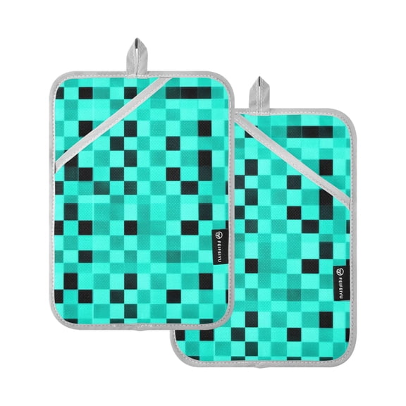 Green and Black Squares Oven Mitts Pot Holders 2 pcs Heat Resistant for Kitchen Baking Grilling