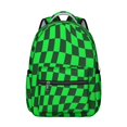 thumbnail image 1 of Green and Black Wavy Checkered Backpack for School, Cute School Bag with Adjustable Shoulder Straps and Padded Back, 15.3"x11"x7.1", 1 of 5