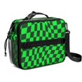 thumbnail image 1 of Green and Black Wavy Checkered Insulated Lunch Bag with Shoulder Strap and Bottle Holder,Bento School Lunch Bag Box,11x9.5x3.5 Inches, 1 of 5