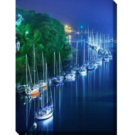 Outdoor Living and Style Blue and Green Batteux Outdoor Canvas Rectangular Wall Art Decor 40" x 30"