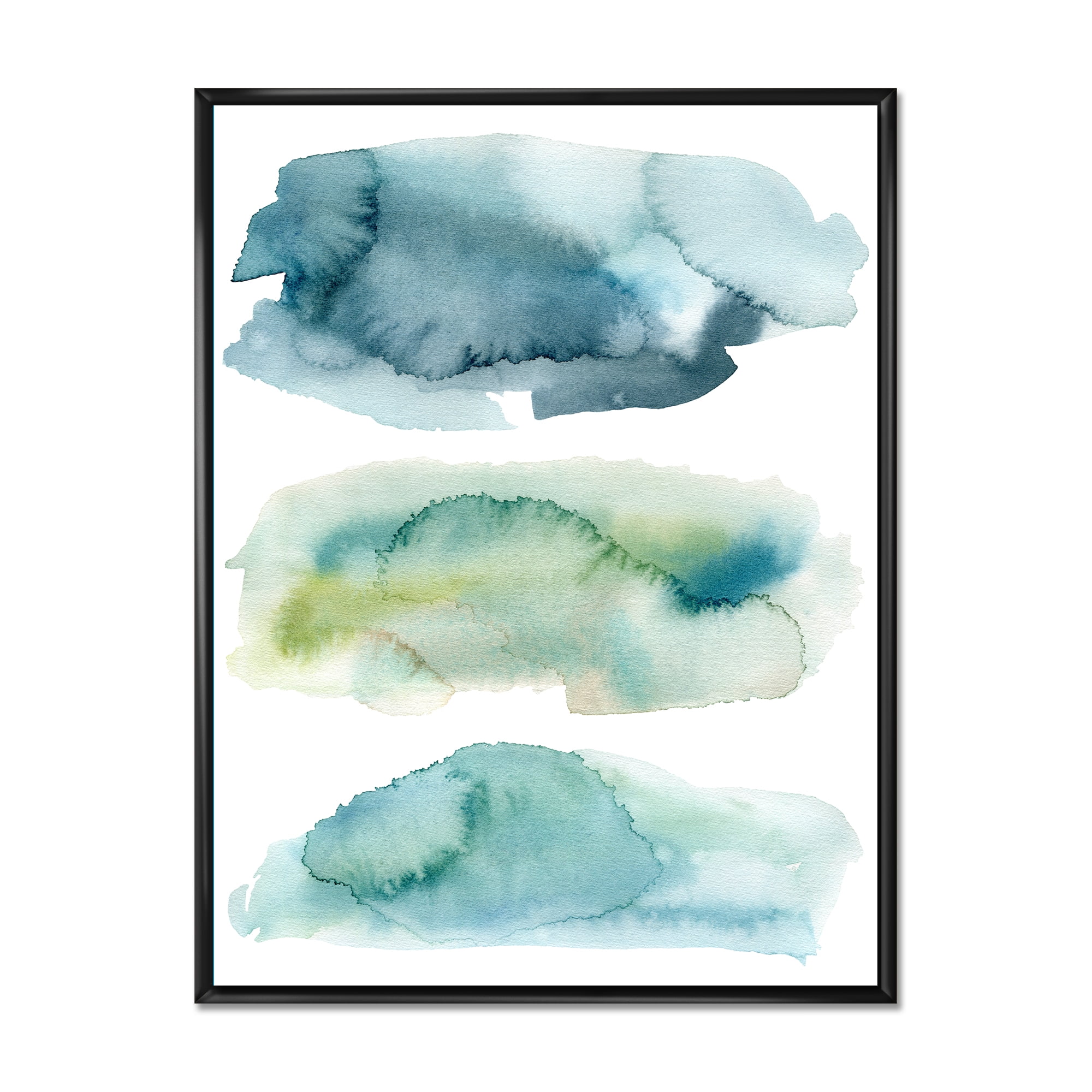 Green and Blue Clouds 30 in x 40 in Framed Painting Canvas Art Print, by Designart