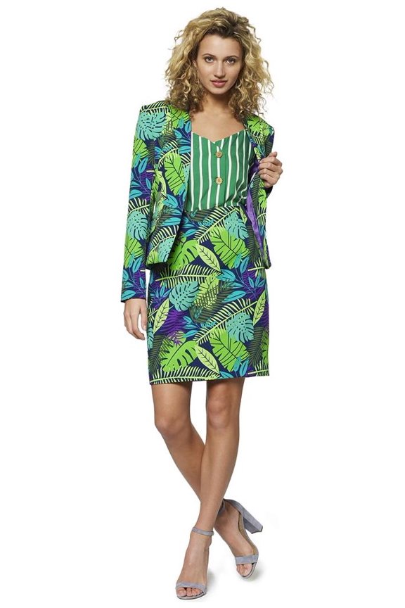 Green and Blue Jungle Jane Plant Printed Women Adult All Year Suit - Medium