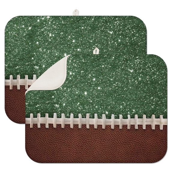 Green and Brown Football Stitch Pattern Dish Drying Mat for Kitchen 1 Pack, Ultra Absorbent Microfiber Dishes Drainer Mats,18"x24"