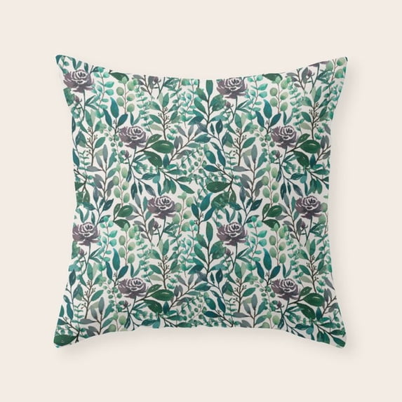 Green and Charcoal Rose Leafy Vine Envelope Throw Pillow Cover, Cover ...