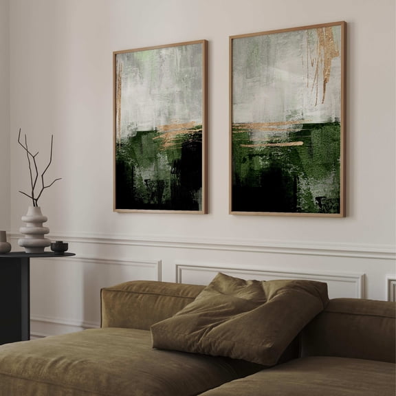 Green and Gold Abstract Art Prints Prints Emerald Green Decor Apartment Decor Minimalist Wall Art Living Room Wall Art Set 2