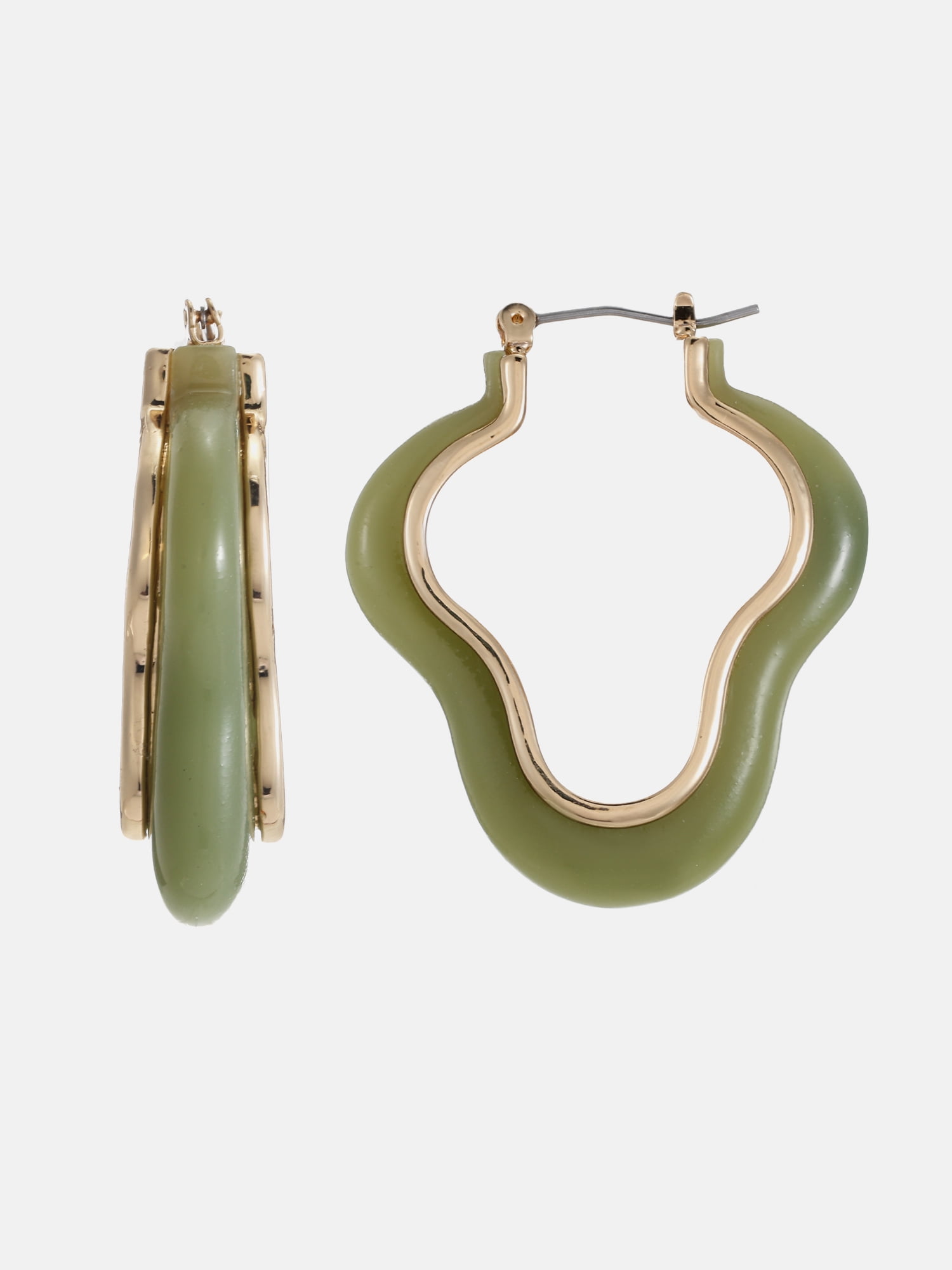 Scenario Abstract Hoop Earrings, Green, Gold-Tone