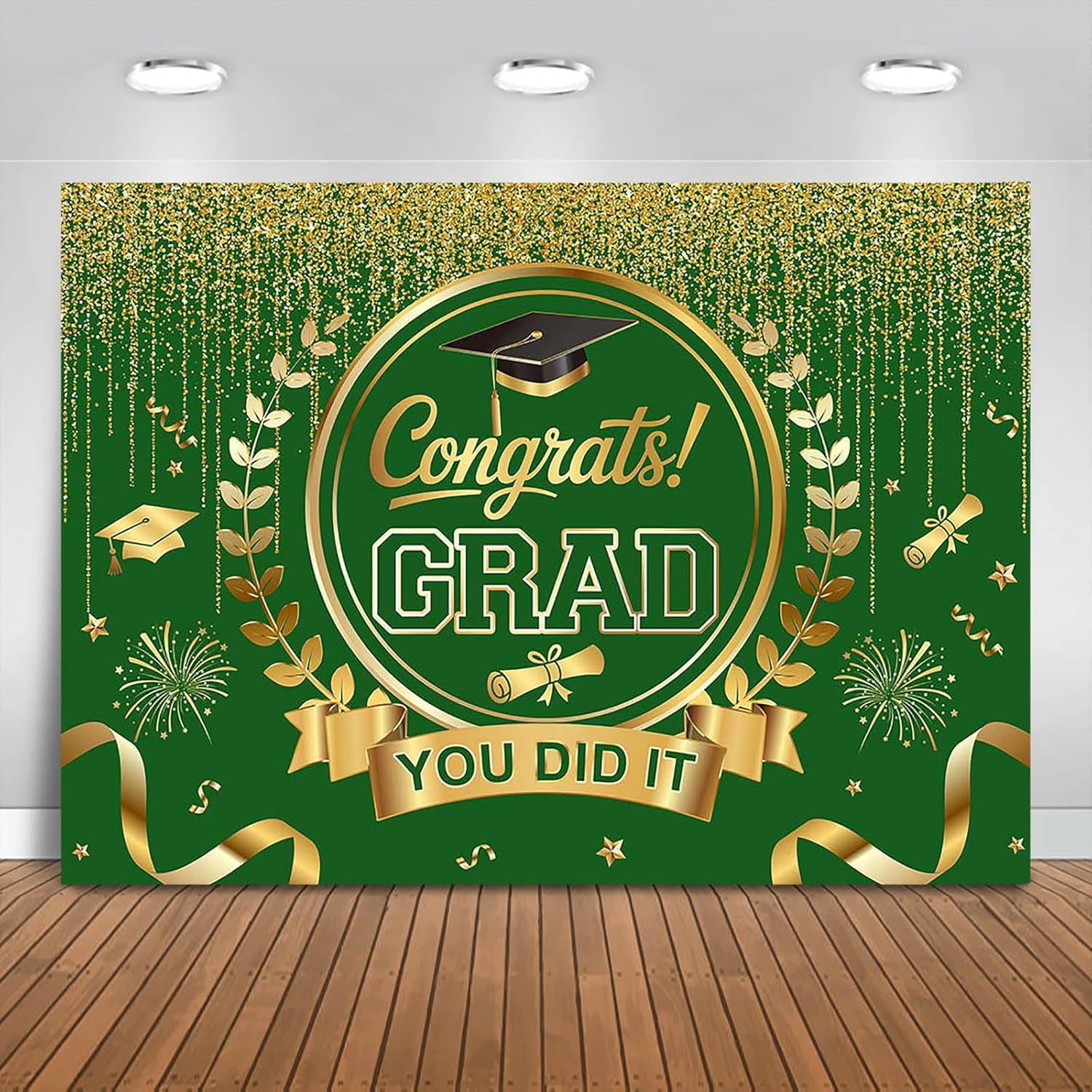Green and Gold Congrats Grad Backdrop You Did It Class of 2026 ...