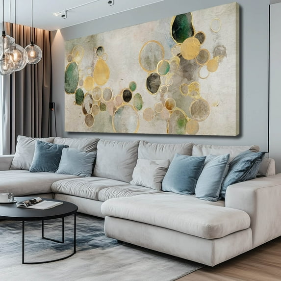 Green and Gold Home Decor Line Canvas Paintings Large Modern Wall Art 29"x58" Artwork for Living Room Pictures for Dining Room Wall