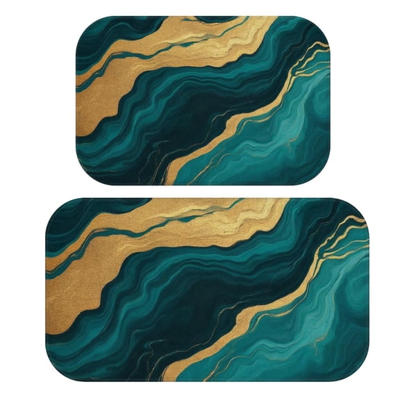 Green and Gold Marble Pattern Bath Mat Set Of 2,Non-Slip Rug for Bathroom,Kitchen,Bedroom,Entrance, 30x17 and 23.5x15.7 Inches