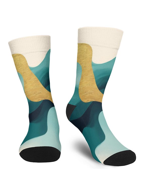 Green and Gold Marble Pattern Men's Mid-calf Crew Socks, Everyday Trainer Socks with Reinforced Heel & Toe, Soft Stretchy Gifts Ideas for Men Adults