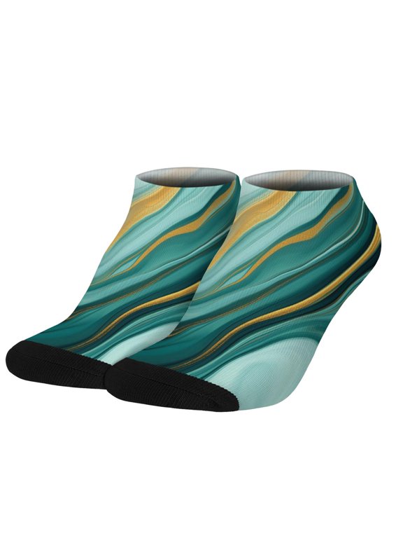 Green and Gold Marble Pattern Women's Ankle Socks, Low Cut Casual Low Cut Socks Soft Stretchy Gifts for Sports Work Home
