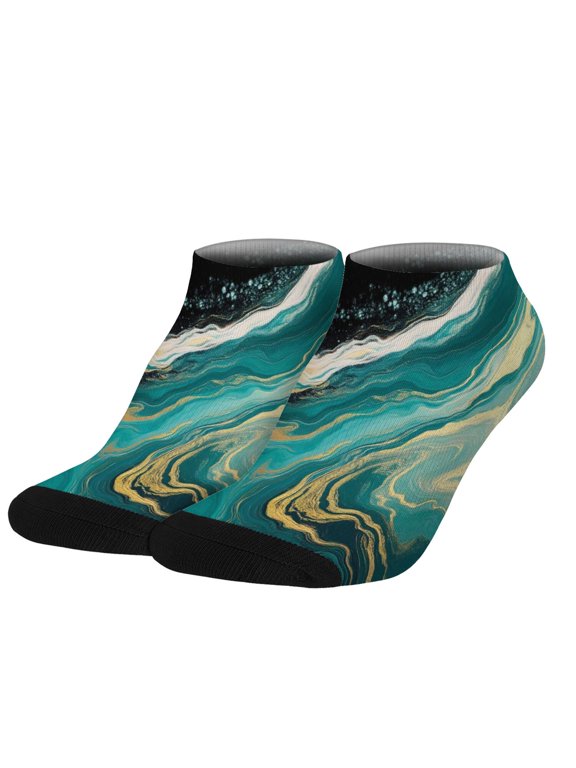 Green and Gold Marble Pattern Women's Ankle Socks, Low Cut Daily Trainer Socks Moisture Absorption Gifts for Holiday Birthday Gifts