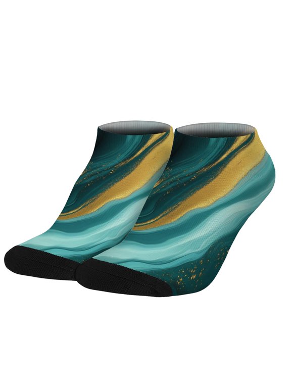 Green and Gold Marble Pattern Women's Ankle Socks, Low Cut Running Sports Socks Moisture Absorption Gifts for Women Ladies