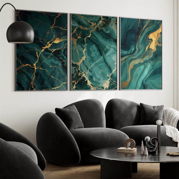 Green and Gold Marble Wall Prints Marble Wall Prints Posters Abstract Art Bedroom Wall Art Home Decor Fluid Art Gallery 2889 Set 3