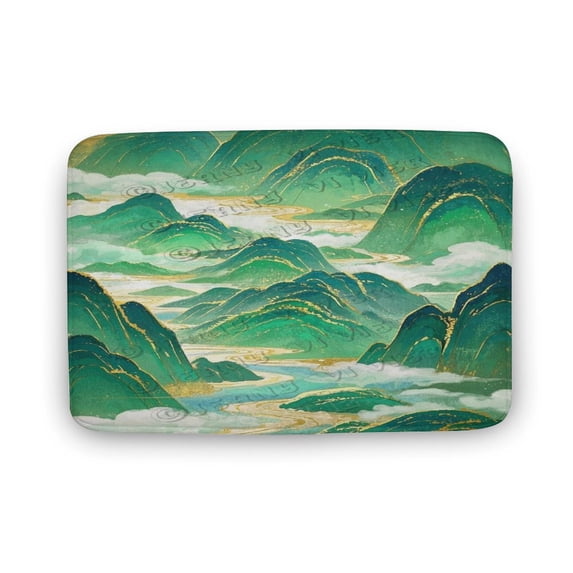 Green and Gold Mountain Bathroom Mat - Non-Slip, Easy to Clean, 16" x 24" for Shower and Sink