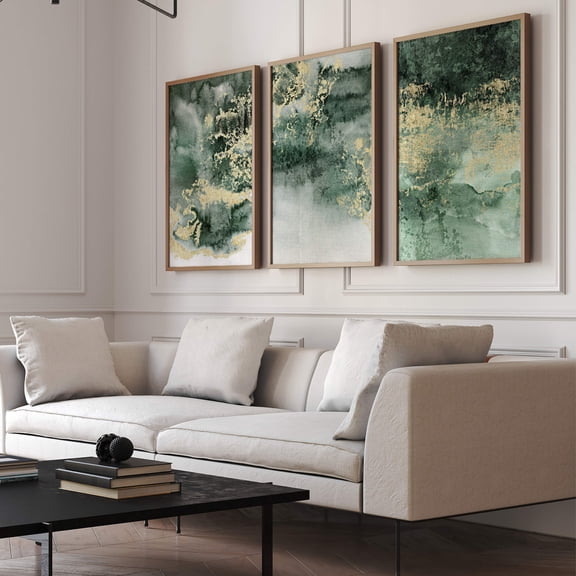 Green and Gold Wall Art Gallery Wall Set Modern Wall Art Watercolour Art Print Abstract Art Sage Green Decor Minimalist Set 3
