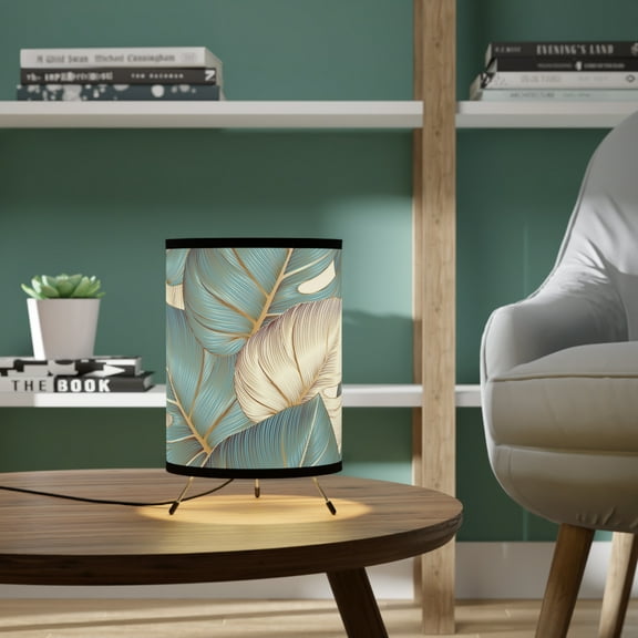 "Green and Golden Leaves" Tripod Lamp W/ High-Res Printed Shade, US\CA plug