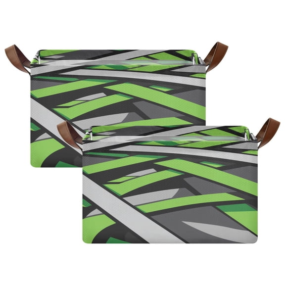 Green and Gray Abstract Design 16.9x11.4x10in Foldable Open Home Storage Bins Durable Water Resistant Shelf Baskets