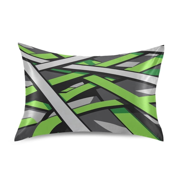 Green and Gray Abstract Design Luxury Silky Soft Pillowcase Standard Size Wrinkle Resistant Envelope Closure 20x26in