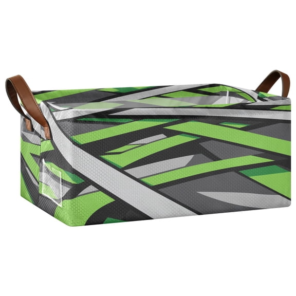 Green and Gray Abstract Design Open Home Storage Bins Foldable Metal Frame Shelf Baskets 16.9x11.4x7.7in Water-Resistant