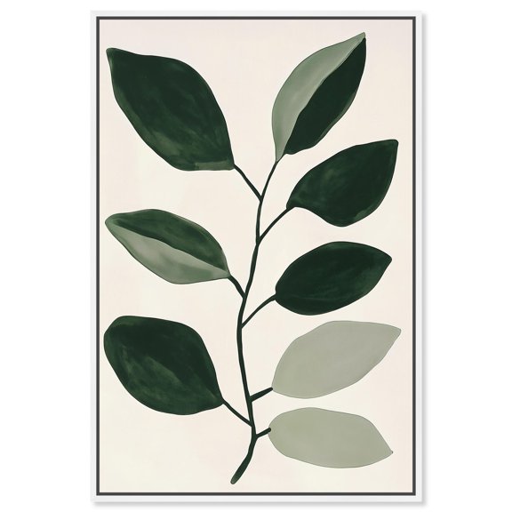 Green and Grey Branch I Canvas Elegant Floral Art by Art Remedy, White Frame, 36 x 54