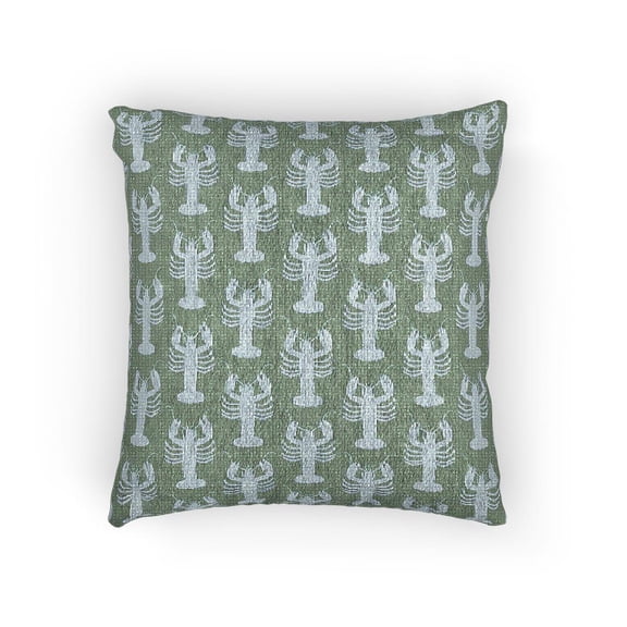 Green and Light Blue Lobster Pattern Woven Pillow, Coastal Nautical Home Accent