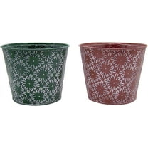 Green and Metal Bucket Planters, Garden Décor, Set of 2, 7 Inches
