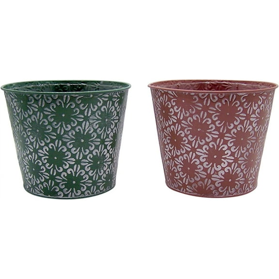 Green and Metal Bucket Planters, Garden Décor, Set of 2, 7 Inches