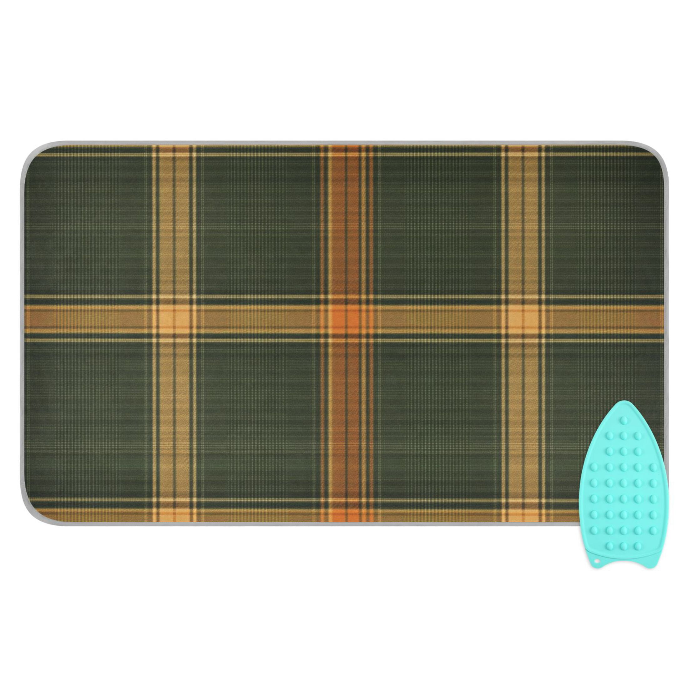 Green and Orange Plaids Ironing Mat Blanket Portable Travel Ironing Pad Heat Resistant Pad 47.2" x 27.6”