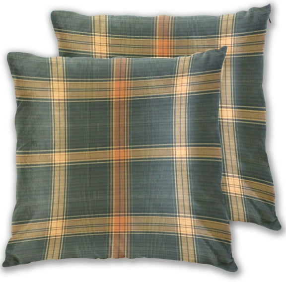 Green and Orange Plaids Throw Pillow Covers Pillowcases 16 x 16 Inch Home Decor 2 Packs for Bedroom Sofa