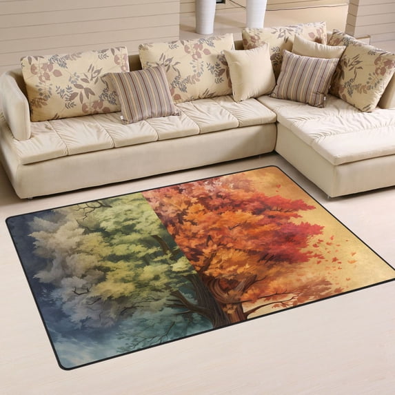 Green and Orange Tree Area Floor Mats Non-Slip Rugs Soft Doormat 60 x 39 inch Carpet for Living Dining Room Bedroom Decorative