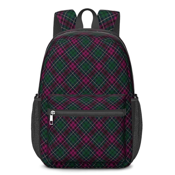 Green and Pink Checkered Pattern 17" School Backpacks for Teens,Waterproof Oxford Fabric,S-Shape Padded Straps for School,Travel,Hiking,Camping