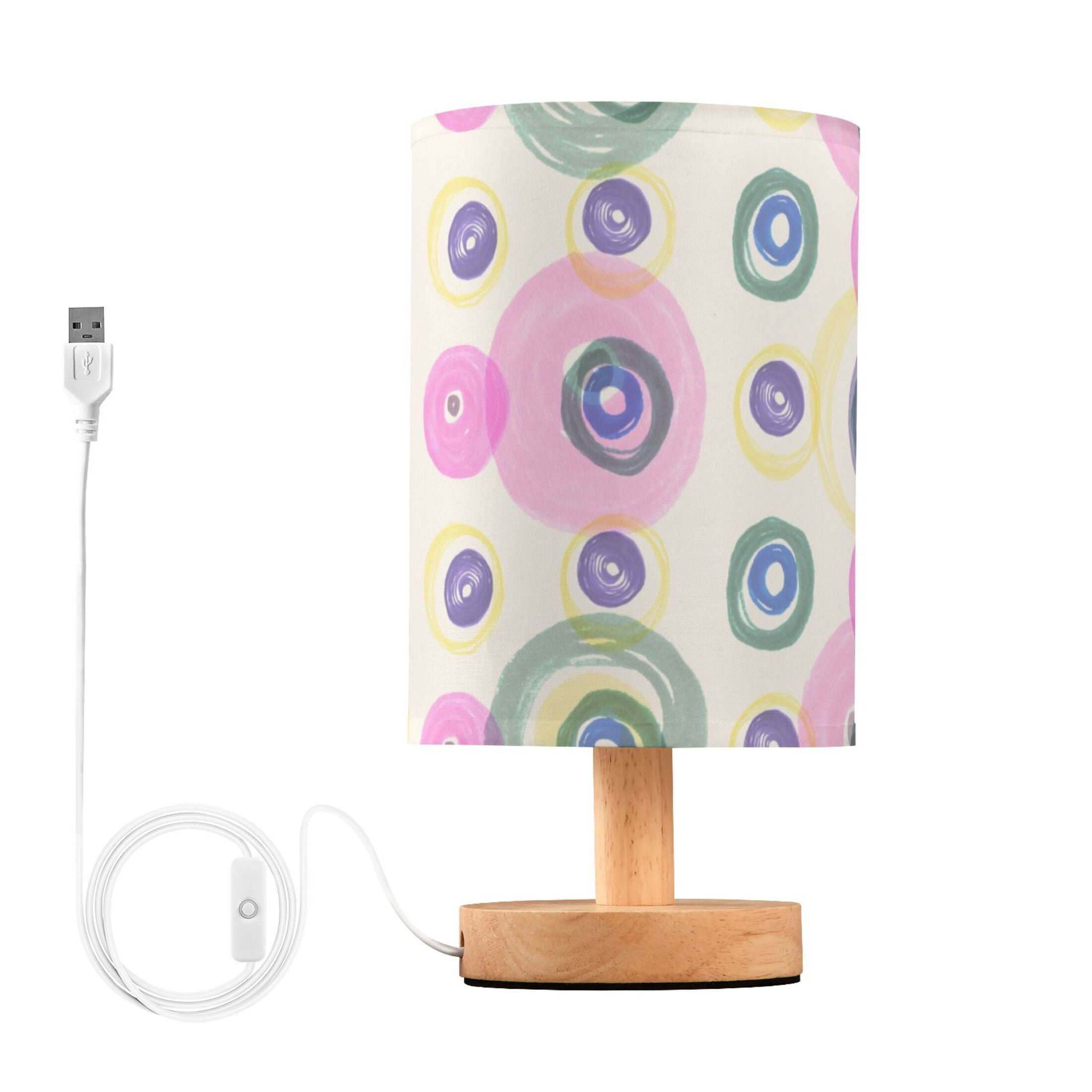 Green and Pink Circles Dots Bedside Table Lamp LED Warm Lights with USB ...