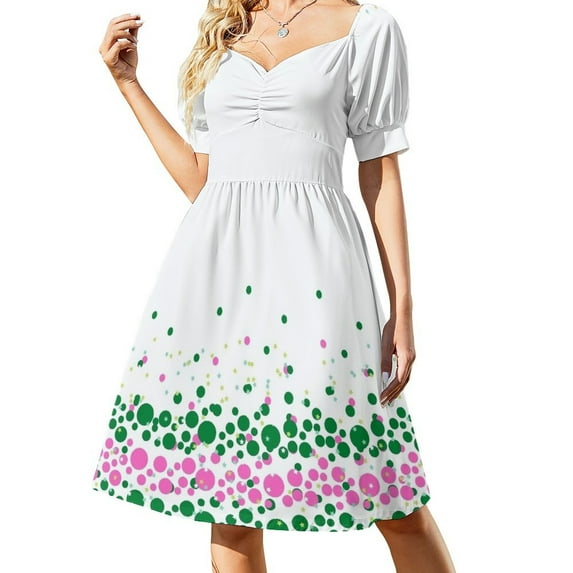 Green and Pink Dotted Design Sleeveless Dress elegant dress dresses women summer 2024
