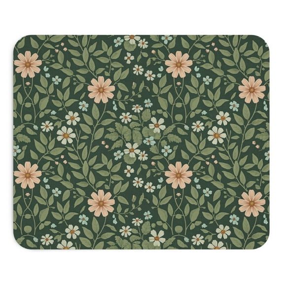 Green and Pink Flowers Mouse Pad 9.2"x8" Floral Pattern Design, Non-Slip Rubber Base, Elegant Office Desk Accessory