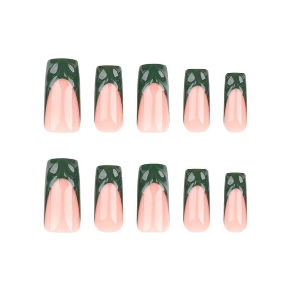 Green and Pink Two-tone Wavy Pattern Press on Nails, Long Coffin Glossy Fake Nails, 24 Count