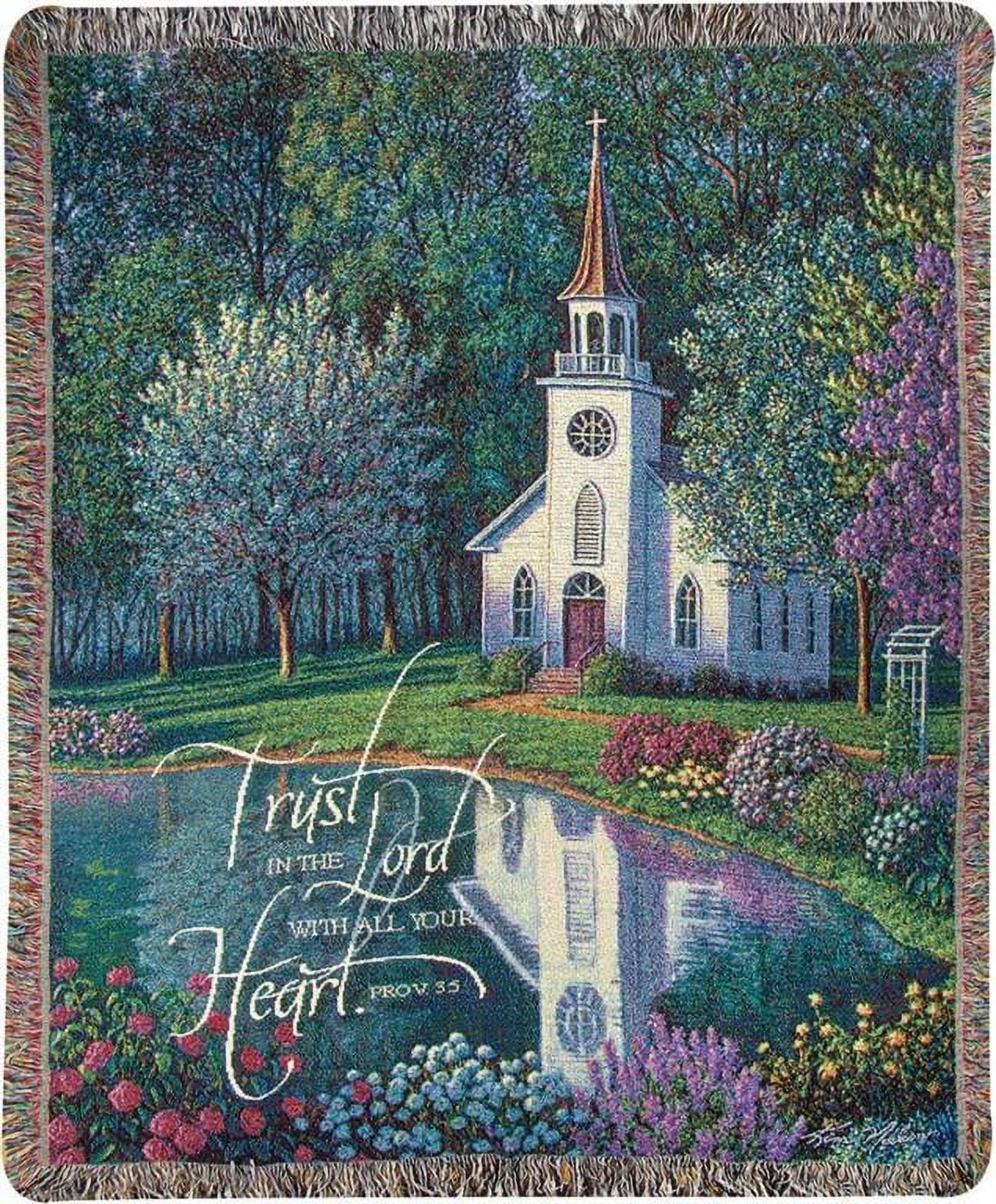 Green and Purple Inspirational Sanctuary Tapestry Fringed Throw Blanket 50" x 60"