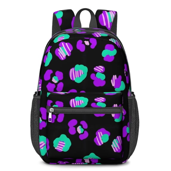 Green and Purple Leopard Print 17" School Backpacks for Teens,Waterproof Oxford Fabric,S-Shape Padded Straps for School,Travel,Hiking,Camping