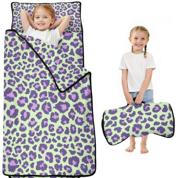 Green and Purple Of Leopard Print Toddler Nap Mats for Kids Preschool,Sleeping Mat Bag or Kids,Toddler Sleeping Bag,Toddler Nap Mat or Daycare