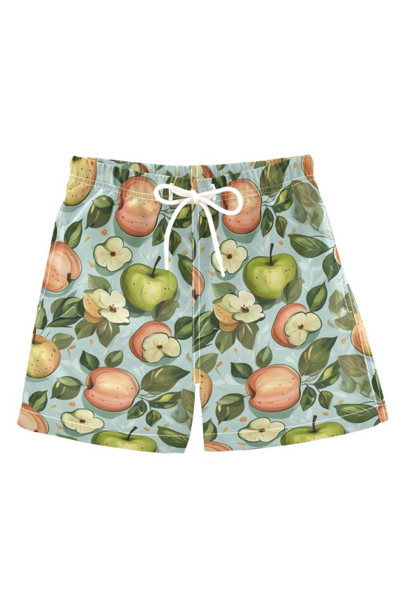 Green and Red Apple Boys Swim Trunks Quick Dry Boy Swim Shorts for 3-14 Years