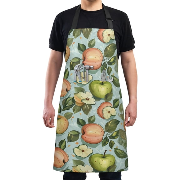 Green and Red Apple Chef Kitchen Apron with Pockets for Women Waterproof Aprons for Cooking Baking