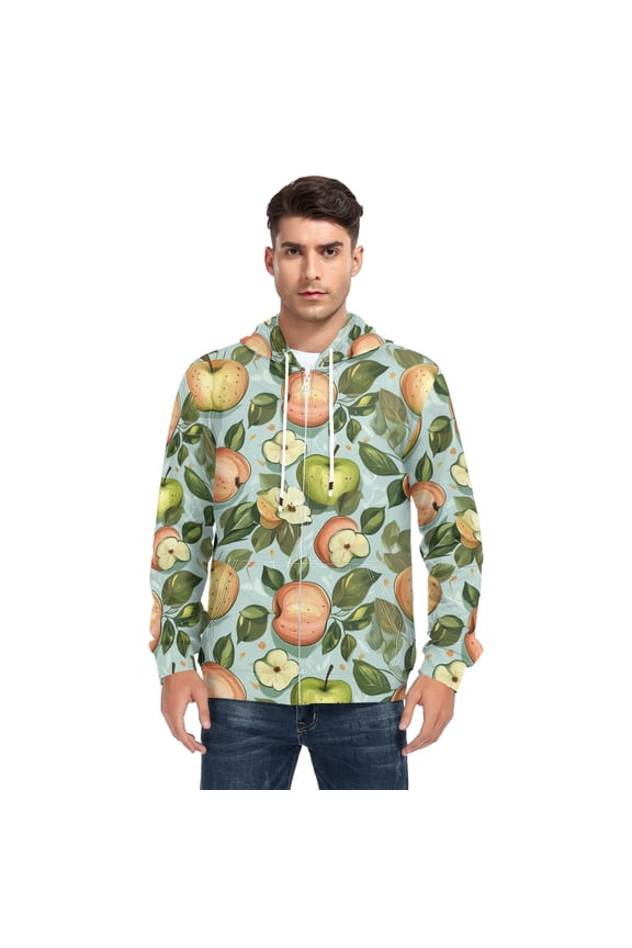 Green and Red Apple Men’s Hoodies Sweatshirt with Full Zip Pockets Fleece Jackets