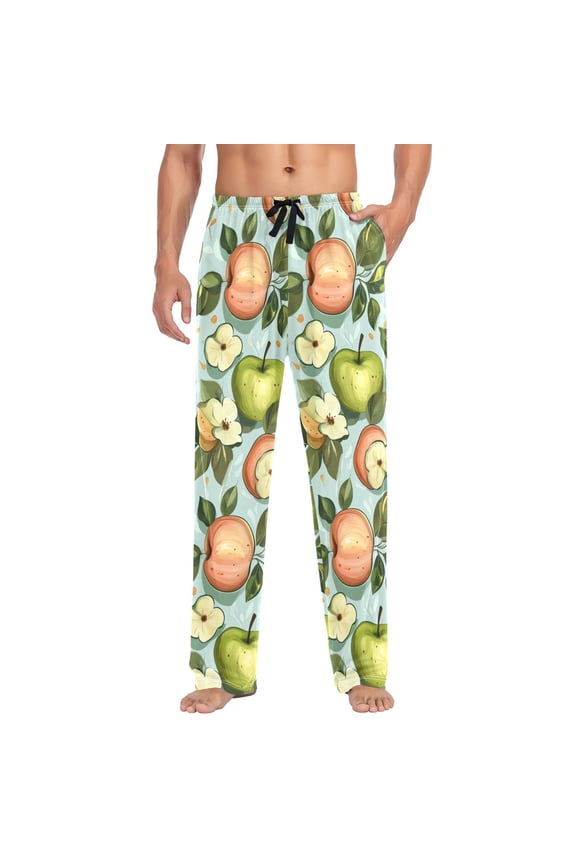 Green and Red Apple Mens Cotton Pajama Pant Sleep and Lounge Bottons with Pockets