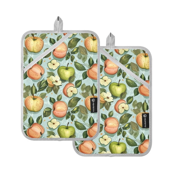 Green and Red Apple Oven Mitts Pot Holders 2 pcs Heat Resistant for Kitchen Baking Grilling