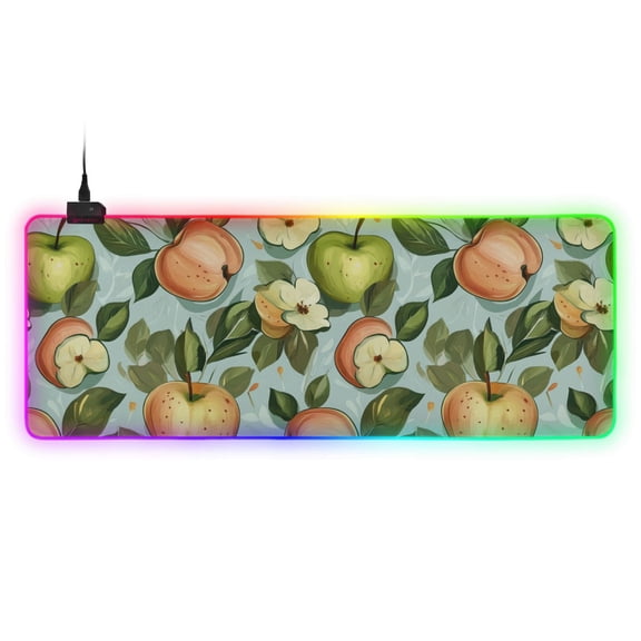 Green and Red Apple RGB Gaming Mouse Pad Large Keyboard Mat Rubber Base 13 Light Modes