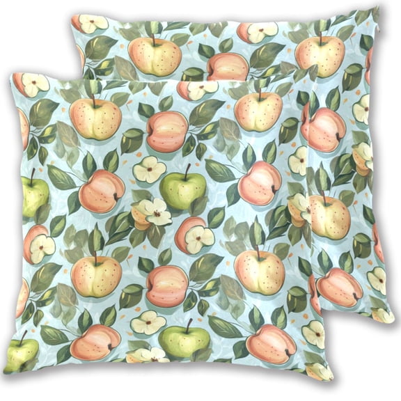 Green and Red Apple Throw Pillow Covers 16x16 Inch 2 Packs Decorative Square for Living Room Couch Bed Sofa