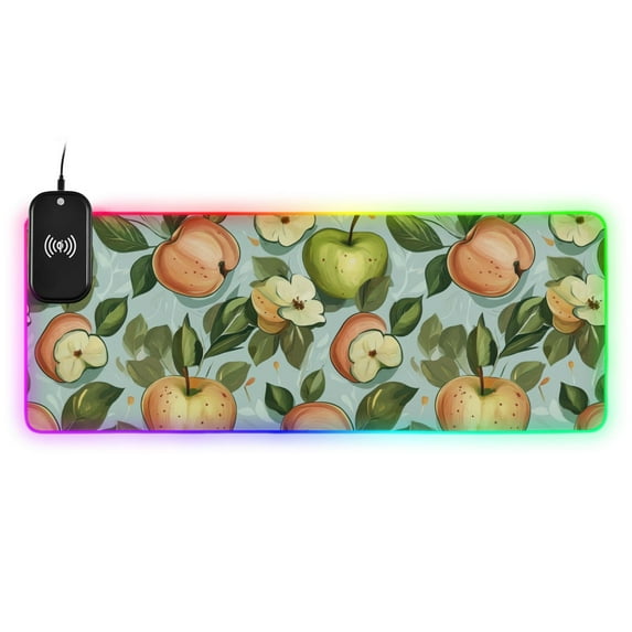 Green and Red Apple Wireless Charging RGB Gaming Mouse Pad Large Keyboard Mat Rubber Base 13 Light Modes
