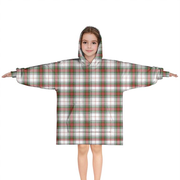 Green and Red Christmas Plaid Pattern Blanket Hoodies for Kids 6-13YR Oversize Wearable Blanket Hoodies for Boys Girls Teens