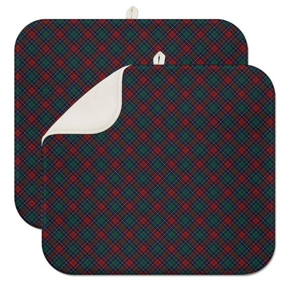 Green and Red Christmas Plaid Pattern Dish Drying Mat for Kitchen 1 Pack, Ultra Absorbent Microfiber Dishes Drainer Mats,16x18in(41x46cm)